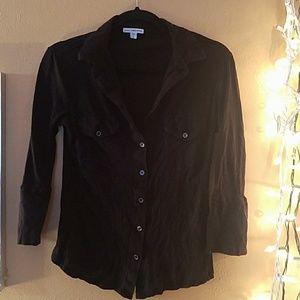 Black cotton 3/4 sleeve top